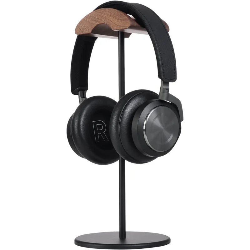 Black Walnut Wood Aluminum Headphone Stand Nature Walnut Gaming Headset Holder with Solid Metal Base for Table Desk Display