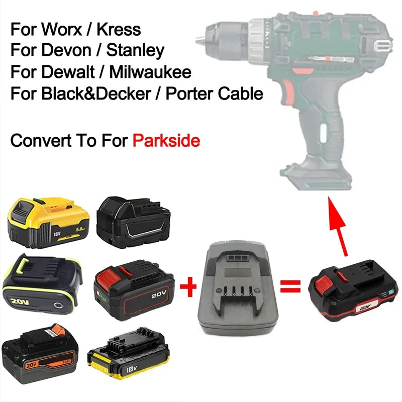 Battery Adapter Converter For Dewalt/Milwaukee/Worx/Devon/Black&Decker/Stanley 18V Li-ion Battery to for Parkside 20V Power Tool