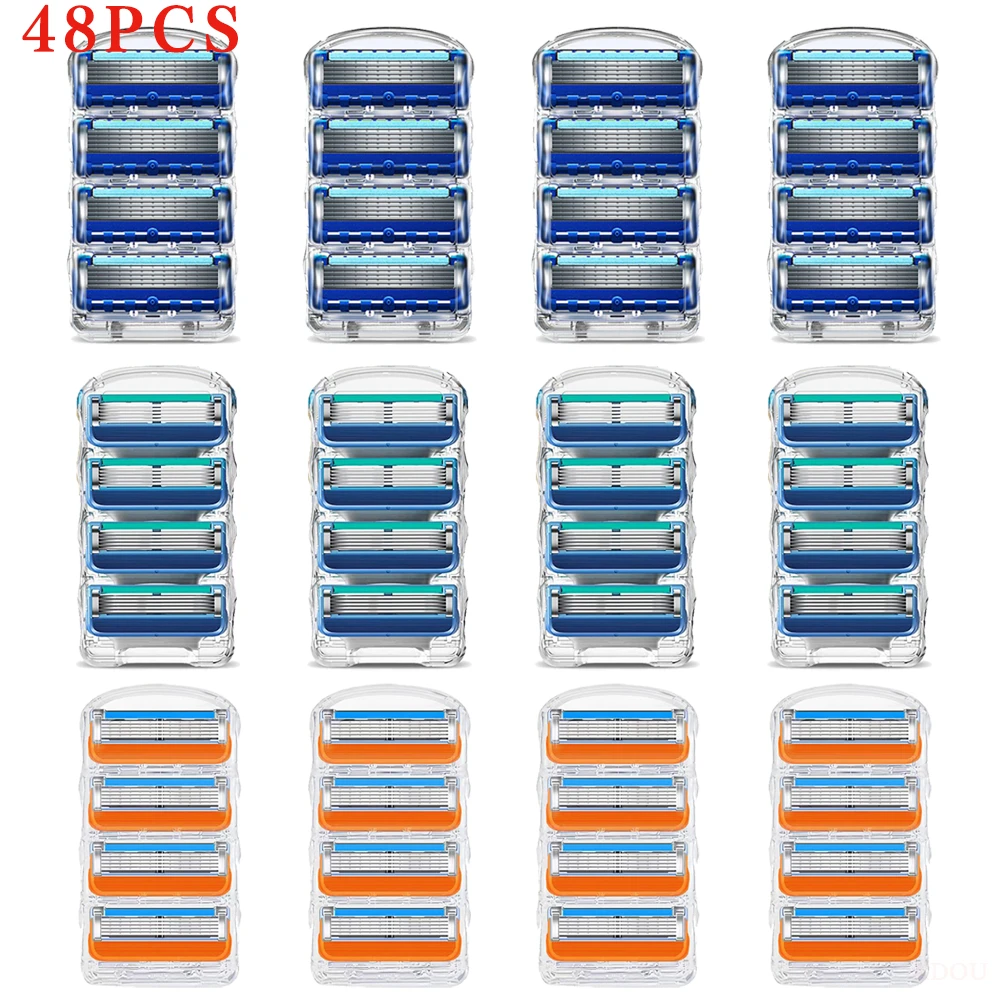 16-64 Cuchillas de Repuesto de Acero Inoxidable para Afeitadora, Duraderas, Compatibles con Gillette Fusion Proglide Safety de 5 Capas