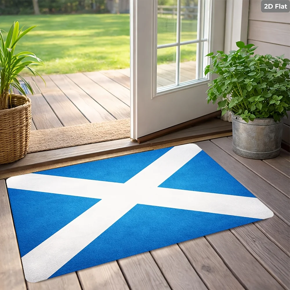Stylish Two Tone Graphic Entrance Rug Minimal Blue White Cross Mat For Hallway Living Room Area