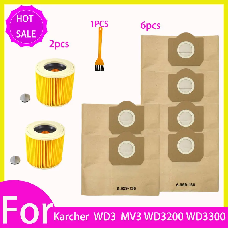 Vervanging Stofzak Hepa Filter Voor Karcher WD3 Premium WD3200 WD3300 MV3 Accessoires A2004 A2054 Stofzuiger Onderdelen