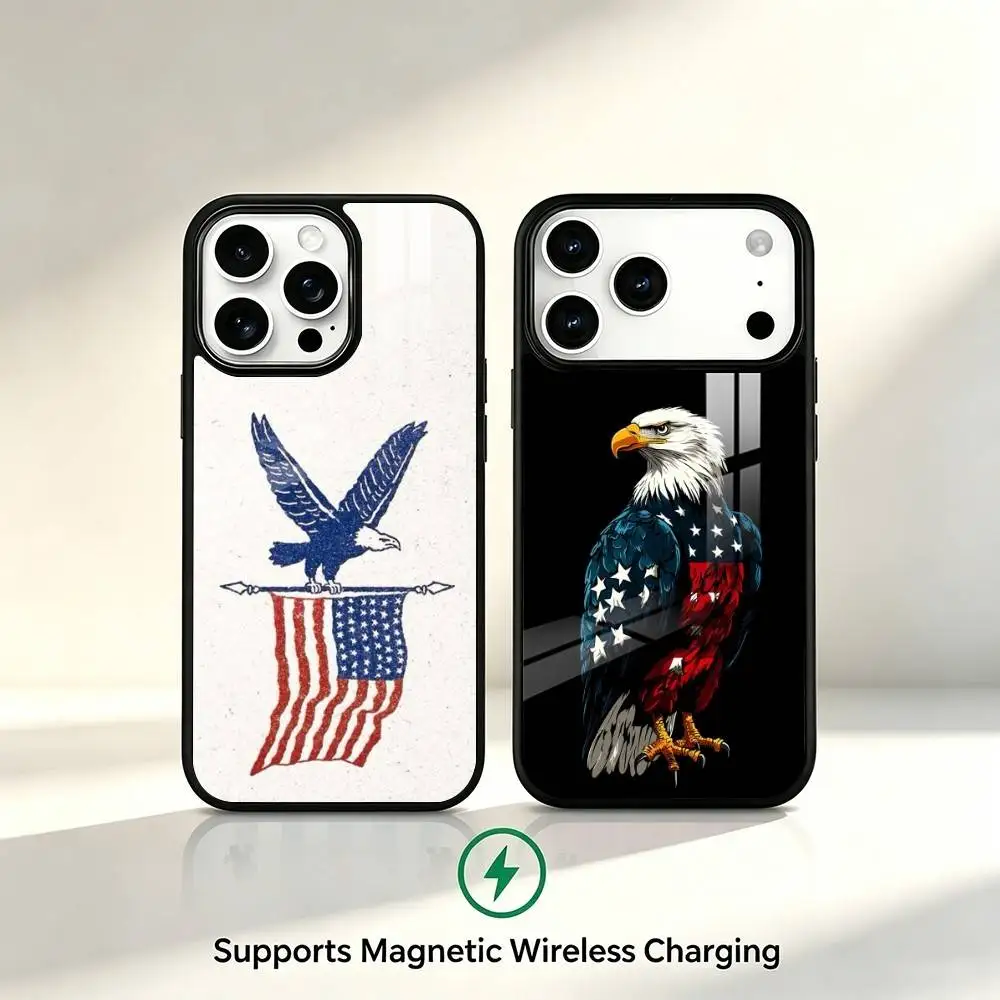 USA American F-Flag Bald Eagle Phone Case For iPhone17,16,15,14,13,12,11 Plus,Pro Supports Magnetic Wireless Charging