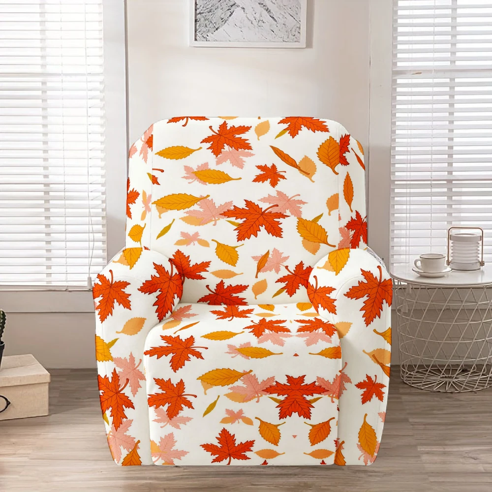 Orange Red Maple Leaf Recliner Chair Cover Stretch Spandex Recliner Slipcover Minimalist Fall Farmhouse Decor