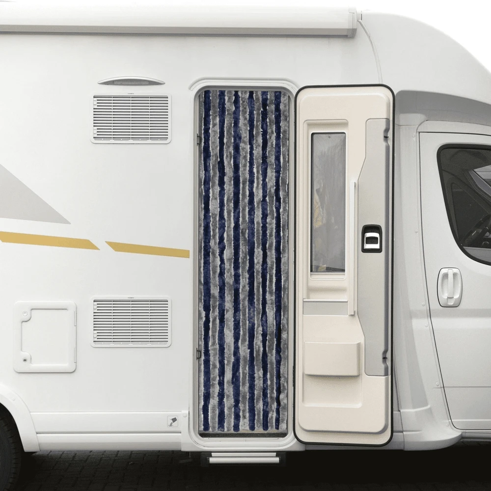 1pcs Caravan Deluxe Faux Mink Fur Caravan Entry Door Curtain Blue&Grey 56x185cm Caravan Motorhome Camper Accessories
