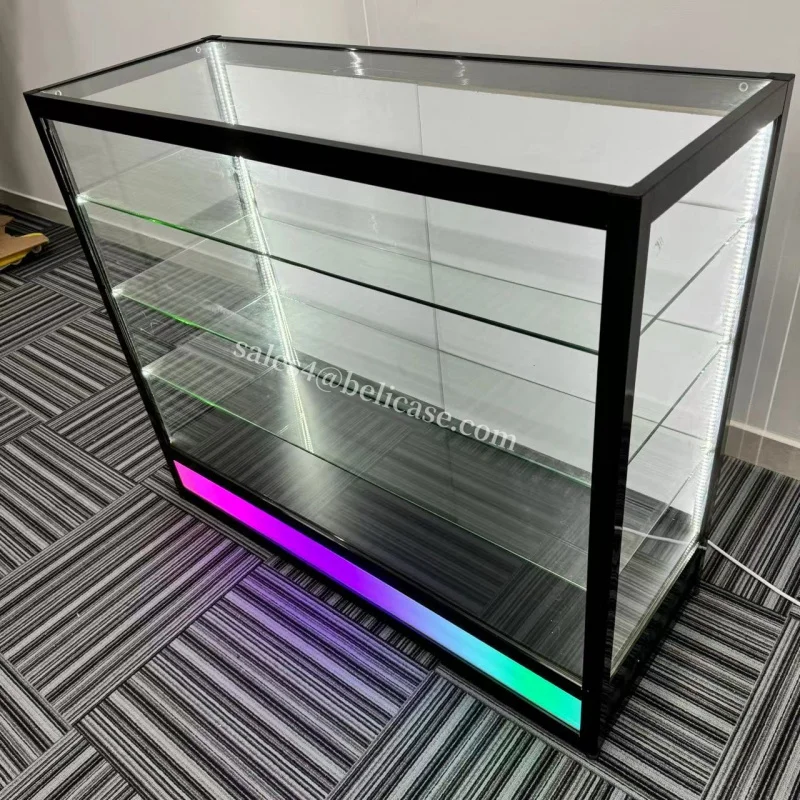 (customized)Display Cases with Led Light FullGlass Counter Aluminum Frame Show Smoke Shop Glass Display Cab