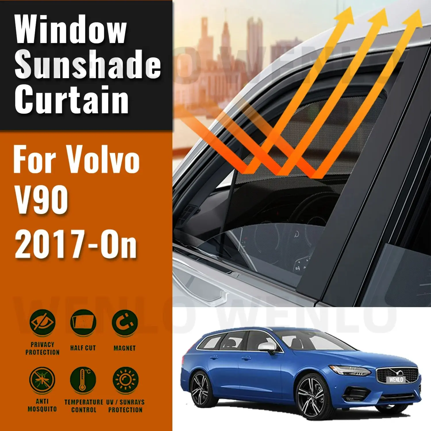 

For Volvo V90 2017 2018 2019 2020 2021 2022 2023 Magnetic Car Sunshade Visor Front Rear Windshield Curtain Side Window Sun Shade