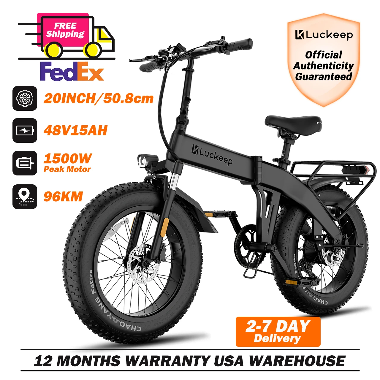 

Luckep X1 Lite Folding Electric Bike for Adults 1500W Peak Motor,28MPH60 Miles,15AH 20 x 4.0 Fat Tire Ebike with NFC/Anti-Theft