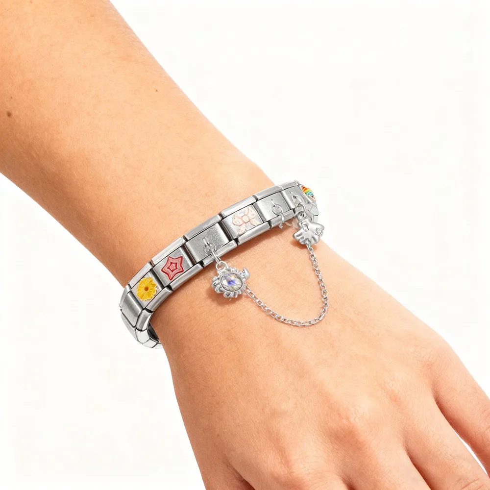 Fashion Love Heart Eye Double Hanging Chain Charm Link fit 9mm Stainless Steel Italian Bracelet DIY Women Men Jewelry Making