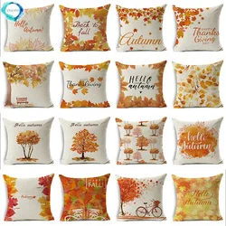 45cm*45cm Autumn Print Style Thanksgiving Pillow Case Throw Linen Cotton Decor Plant Cushion Cover Ornaments Car Sofa Pillowcase