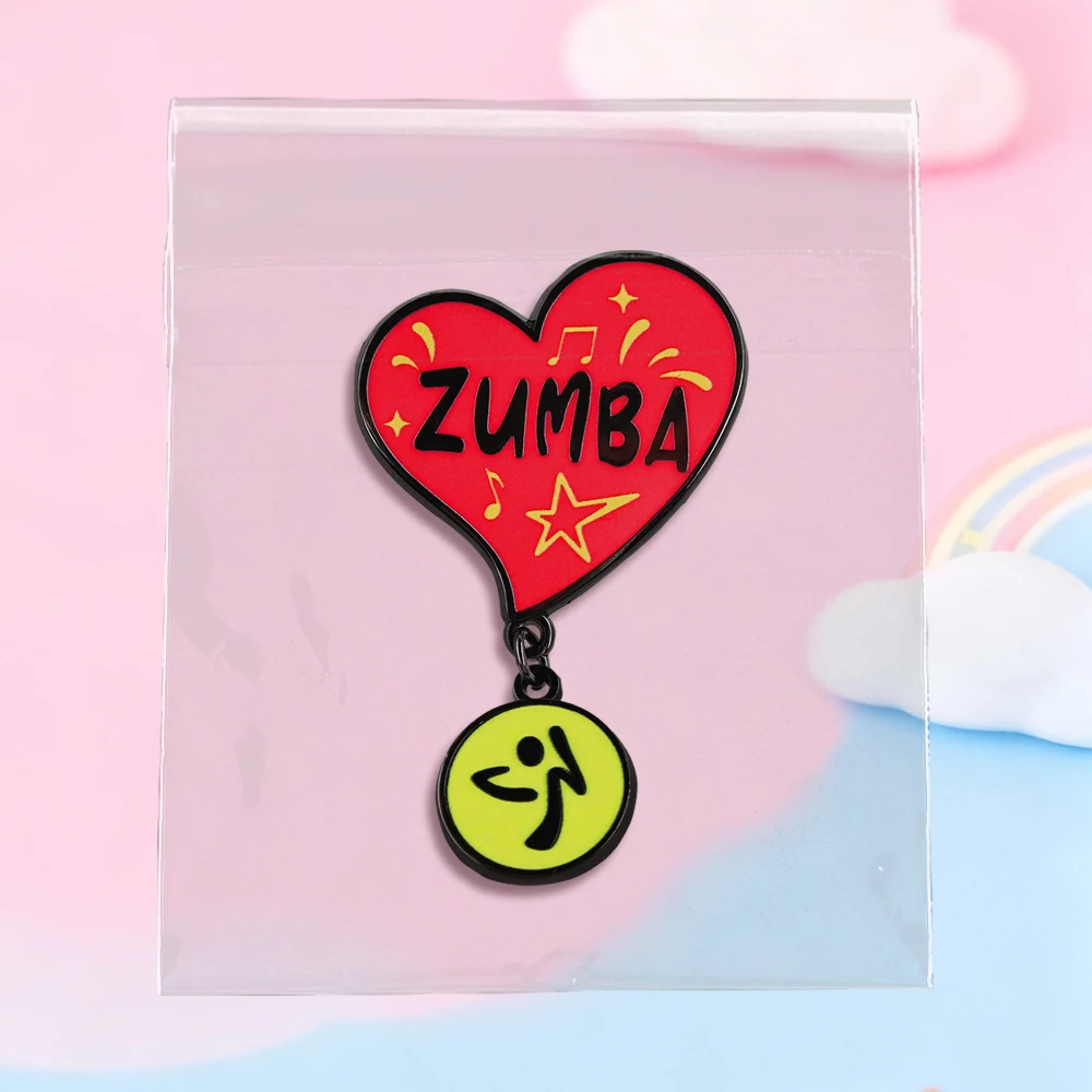 Zuumba Herzförmige Emaille-Brosche Tanzstar Musik Anstecknadel Fitness-Liebhaber Geschenk Schmuck für Kleidung Tasche – Detail 8