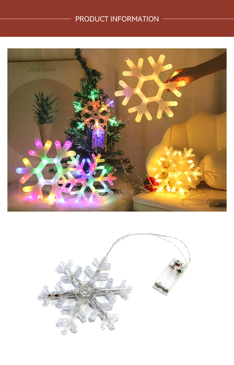 Christmas LED Light Snowflake Battery Case Hanging Battery-operated Window Ornaments Decoration for Home Xmas New Year Decor