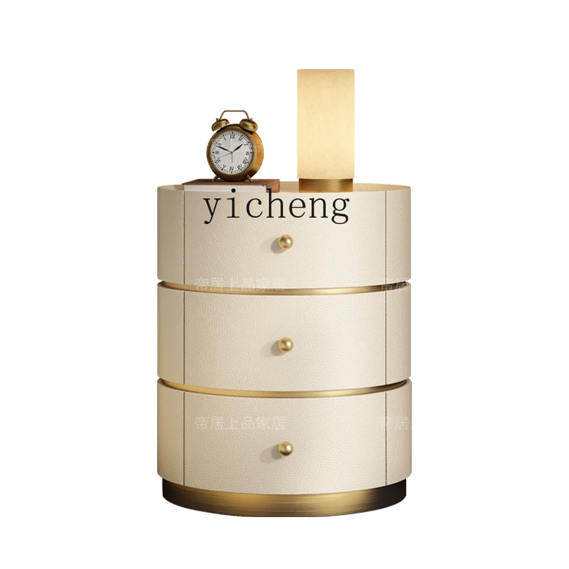 

XL light luxury premium bedside table leather solid wood bedside cabinet creative round locker