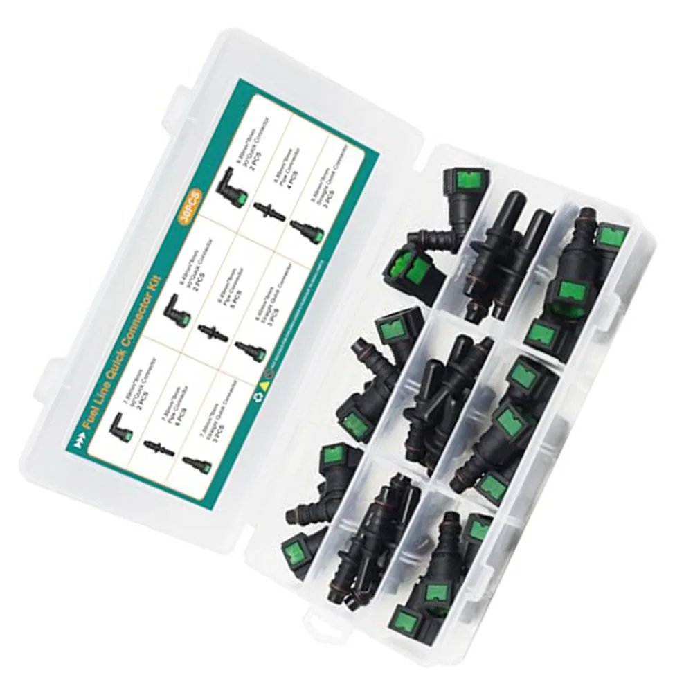 Fuel Line Repair Kit 30PCS with SAE 7.89mm 9.49mm 9.89mm Quick Connect Fittings for 8mm Inner Diameter Nylon Hose