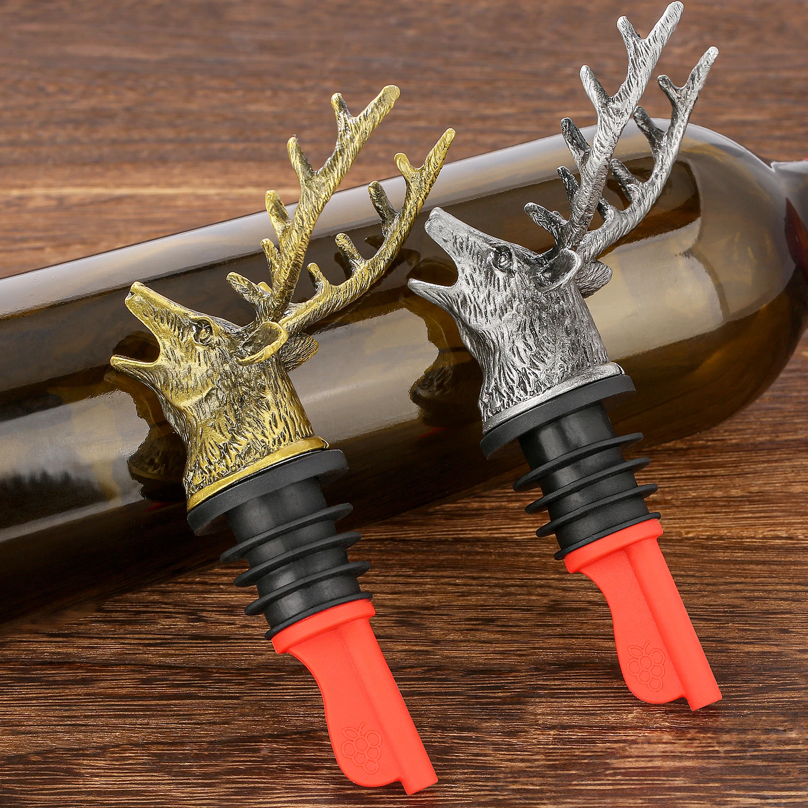 2-in-1 Deer Stag Head Wine Pourer & Bottle Stopper Anti-Spill Wine Aerator Bar Accessory