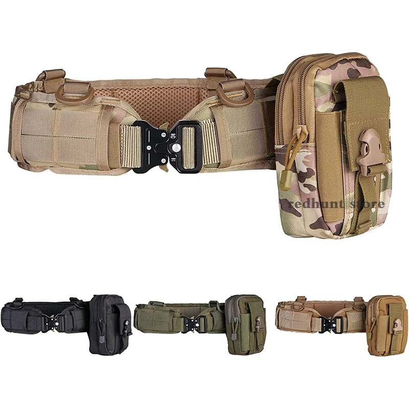 Hunting MOLLE Belt for Men Hunting Outdoor Battle Belt Set War Belt Military Inner Waist Belt with Phone Tool Bag for Shooting