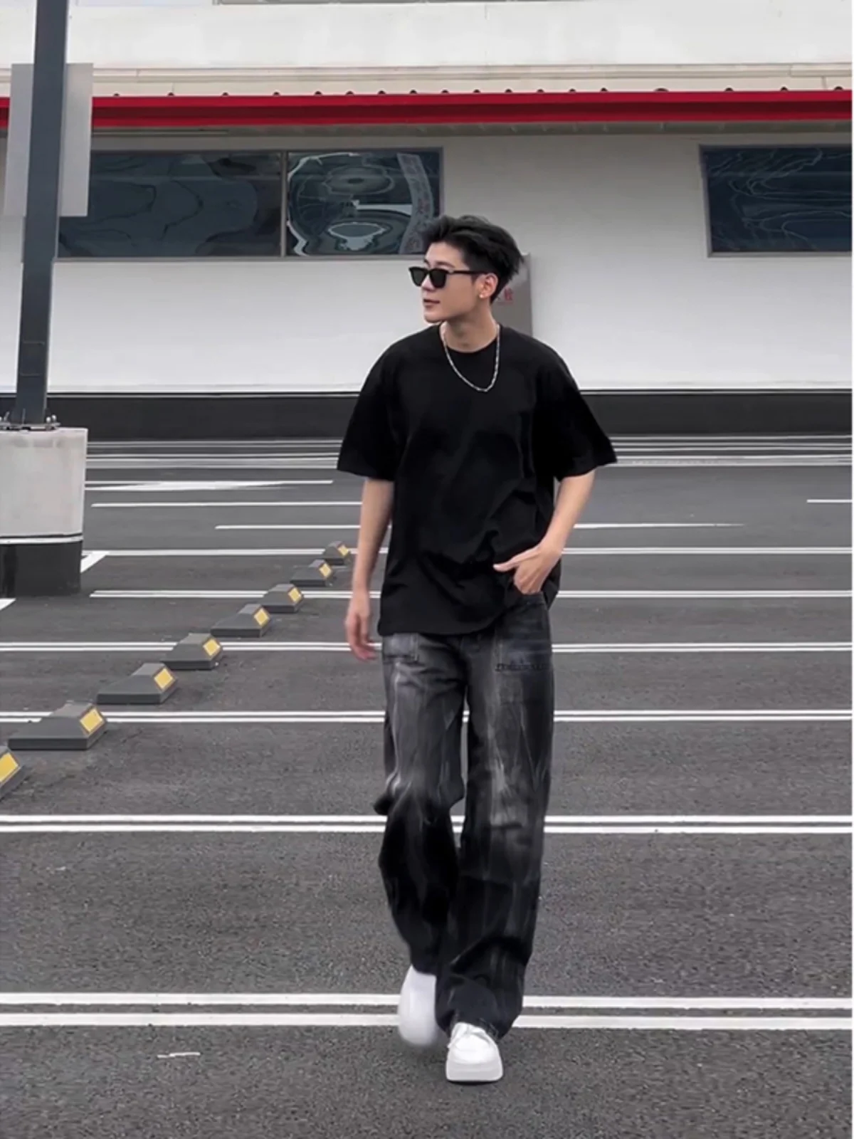 

Мужские джинсы в стиле ретро American Vibe, черные, с принтом молнии, прямые, слегка расклешенные, летние, из денима