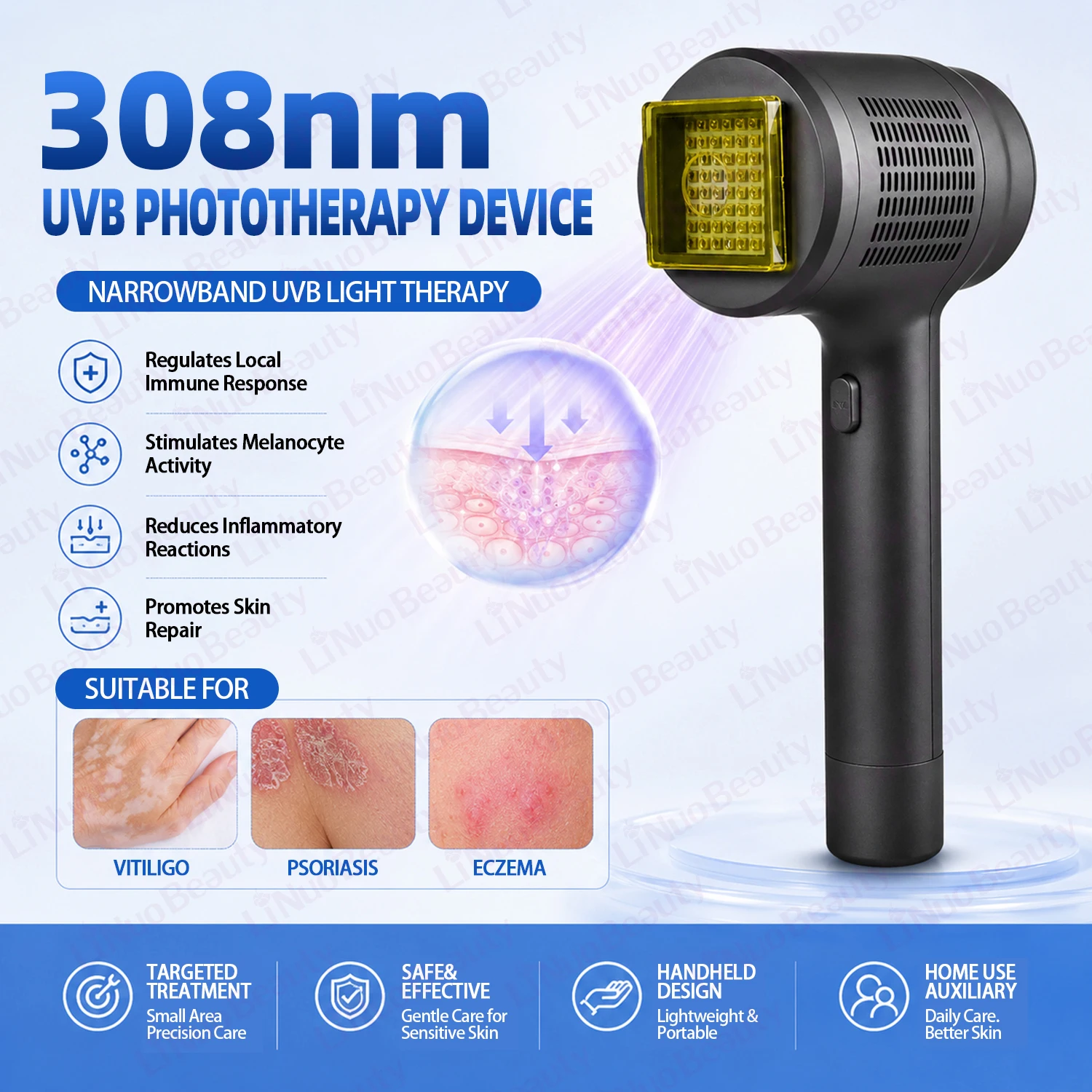 CE Approved Excimer Laser Vitiligo 308nm UVB Lamp Phototherapy Device 308 UVB for Skin Care Vitiligo Psoriasis Eczema Treatment