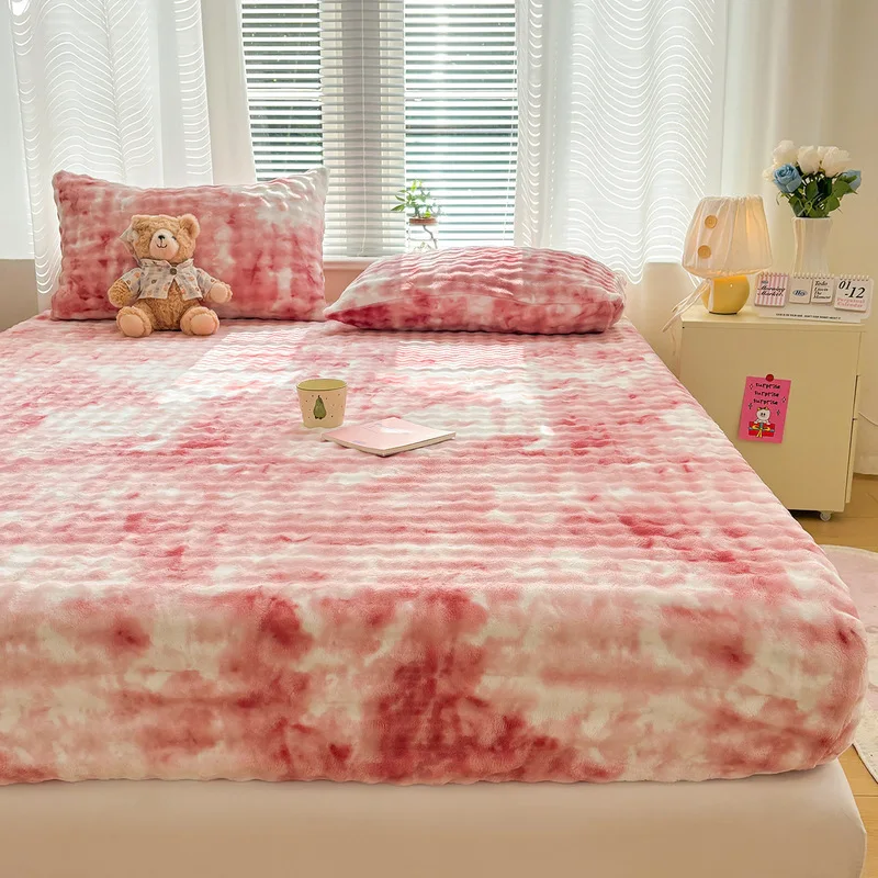 Fluffy Faux Rabbit Plush Fitted Sheet Winter Thick Warm Fleece Bed Cover Elastic Mattress Protector For Simmons Bedroom Bedding