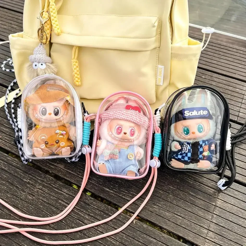 For 15cm Labubu v2 sitting party 15cm cotton doll outfit crossbody pain bag pvc storage bag Dolls Display Bag