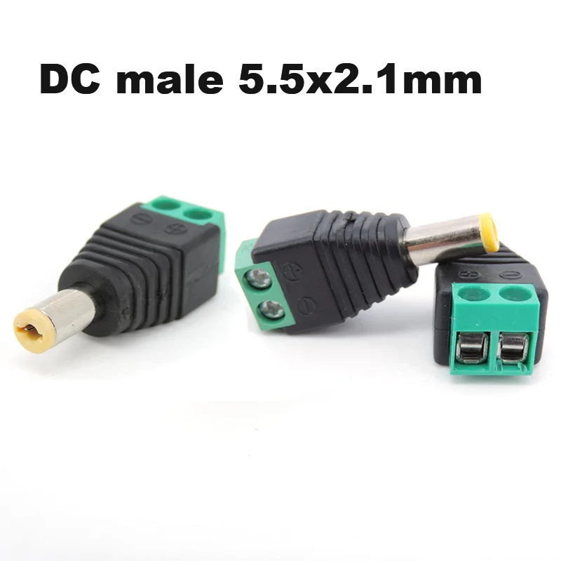 Male DC Power Plug Connector 2.1mm x 5.5mm 5.5*2.1mm 5.5x2.1 DC Plug Adapter Yellow Plug For CCTV 12V 24V DC MALE m20