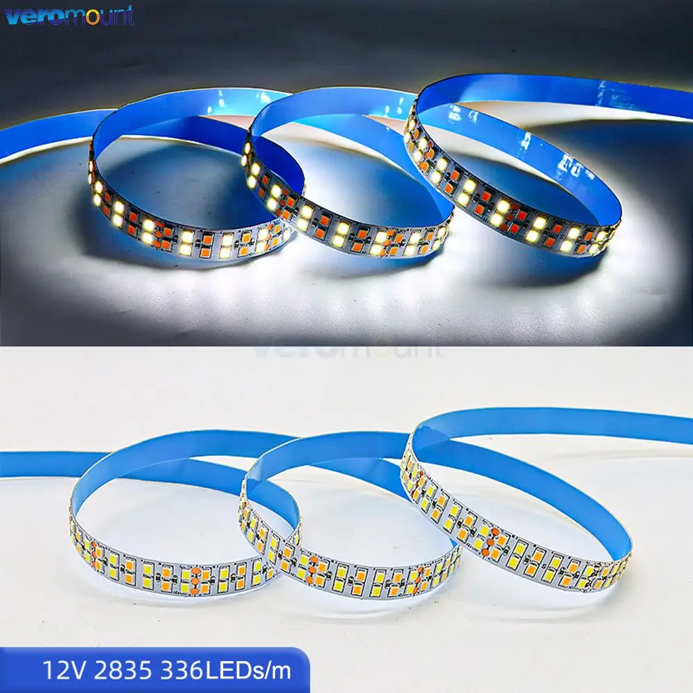 12V 24V Double Row 240LEDs/m 336LEDs/m 5m Dual White SMD 2835 CCT LED Strip Light Color Temperature Adjustable Flexible LED Tape