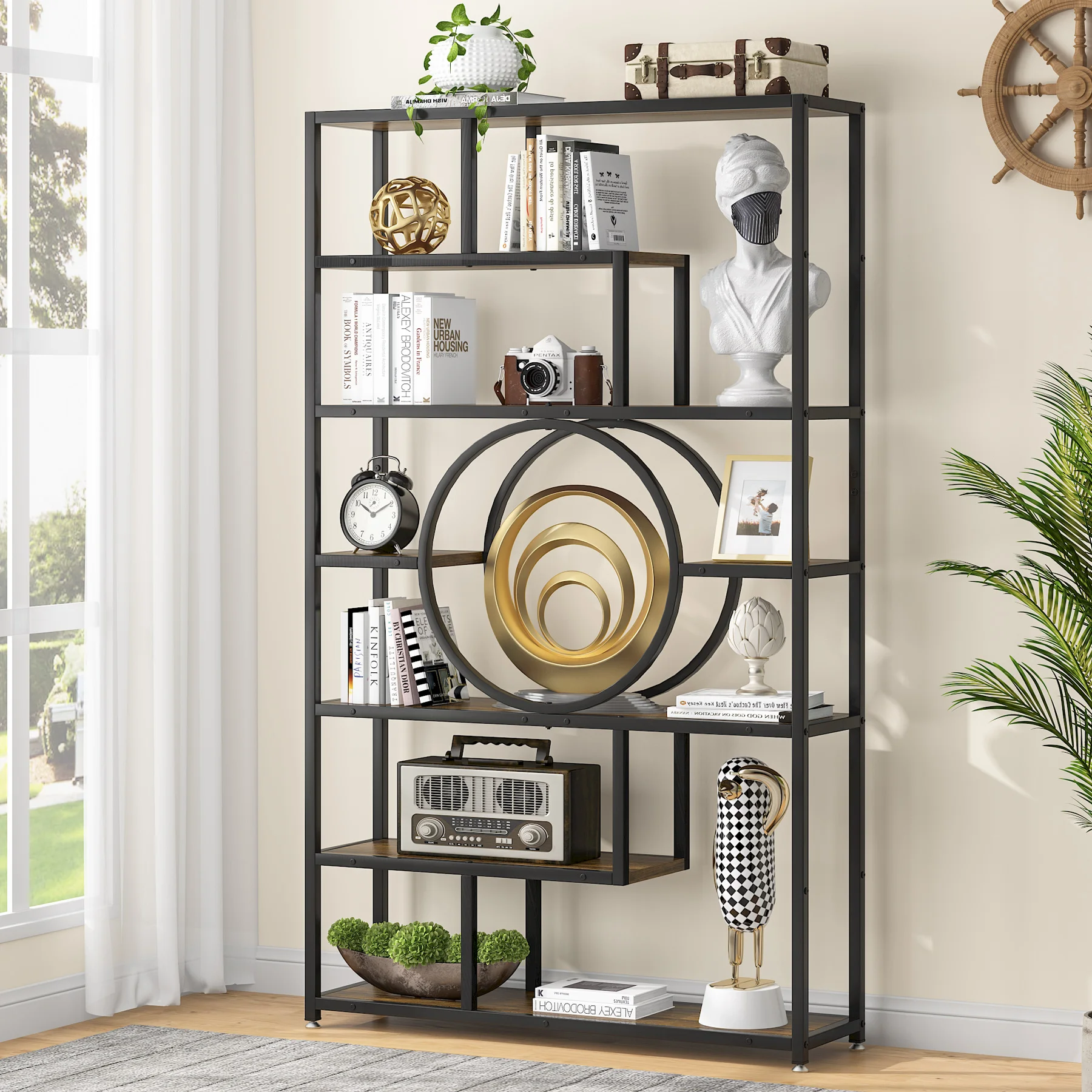 Tribesigns 72 Inch Bookshelf Geometric Bookcase, 8-Tier Industrial Book Shelf with 11 Open Shelving Units