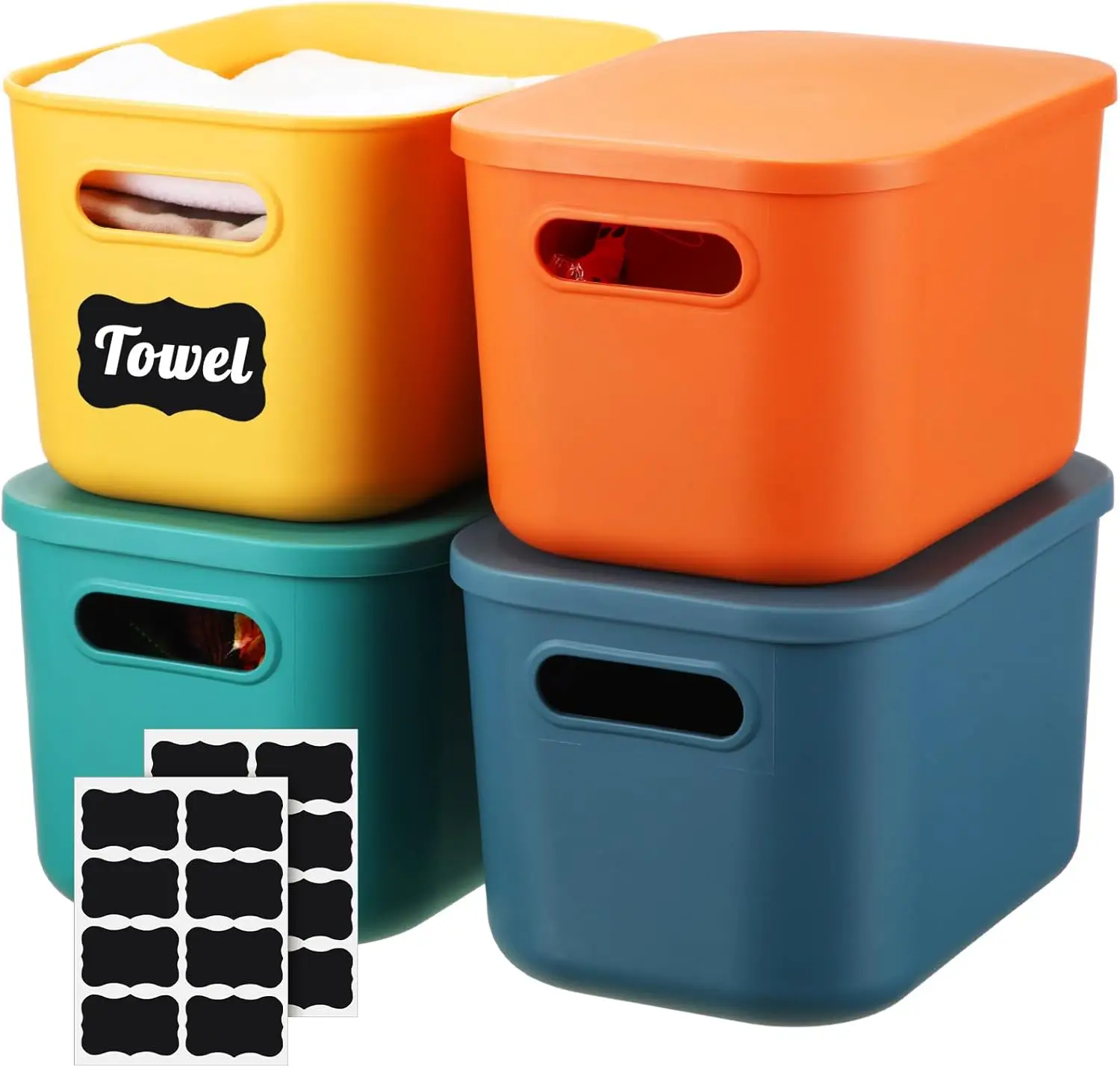 

8 Pcs Plastic Storage Bins Stackable Baskets with Lid and Handle Colorful Desktop Storage Box Cubby