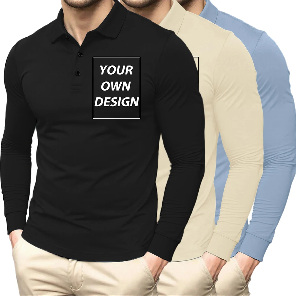 Spring Autumn Long Sleeved Customized Your Print Business Commute Polo Shirts Basics Casual Streetwear Soft Fashion Clothing