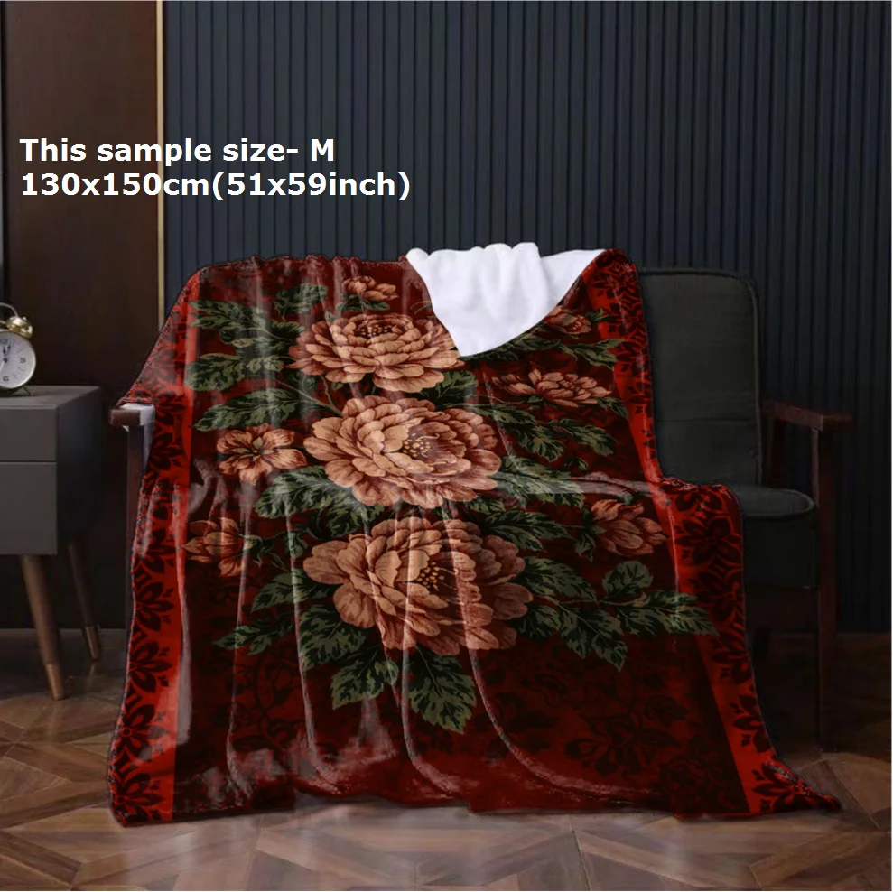 1PC Blanket Vintage Flower Peony Flannel Thin blankets for Home Car Naps Camping Festival Perfect gifts to Elder four season use