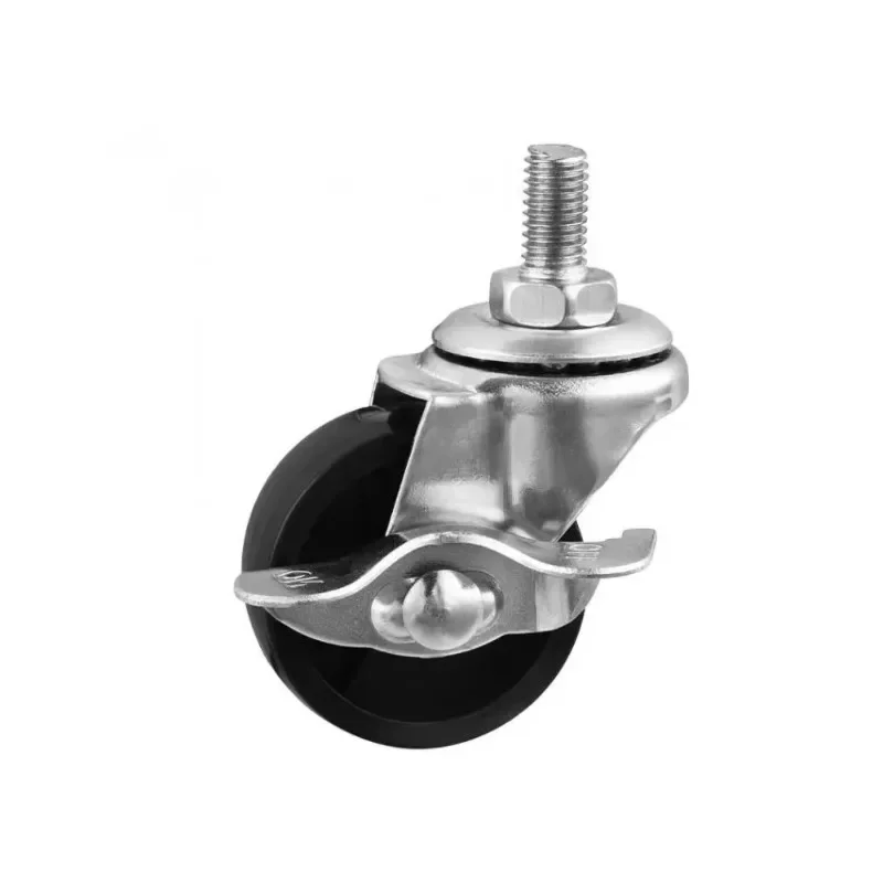 4 Pcs Casters 3 Inch Black PP Screw Caster With Brake M12 Side Wheel Baking Tray Rack Universal Bearing 150KG