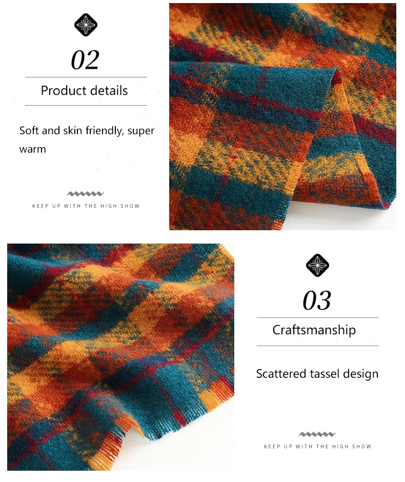 Warmer Winter-Schal aus Kaschmir-Imitat mit Karomuster, Dicker Damenschal für Herbst und Winter – Detail 5