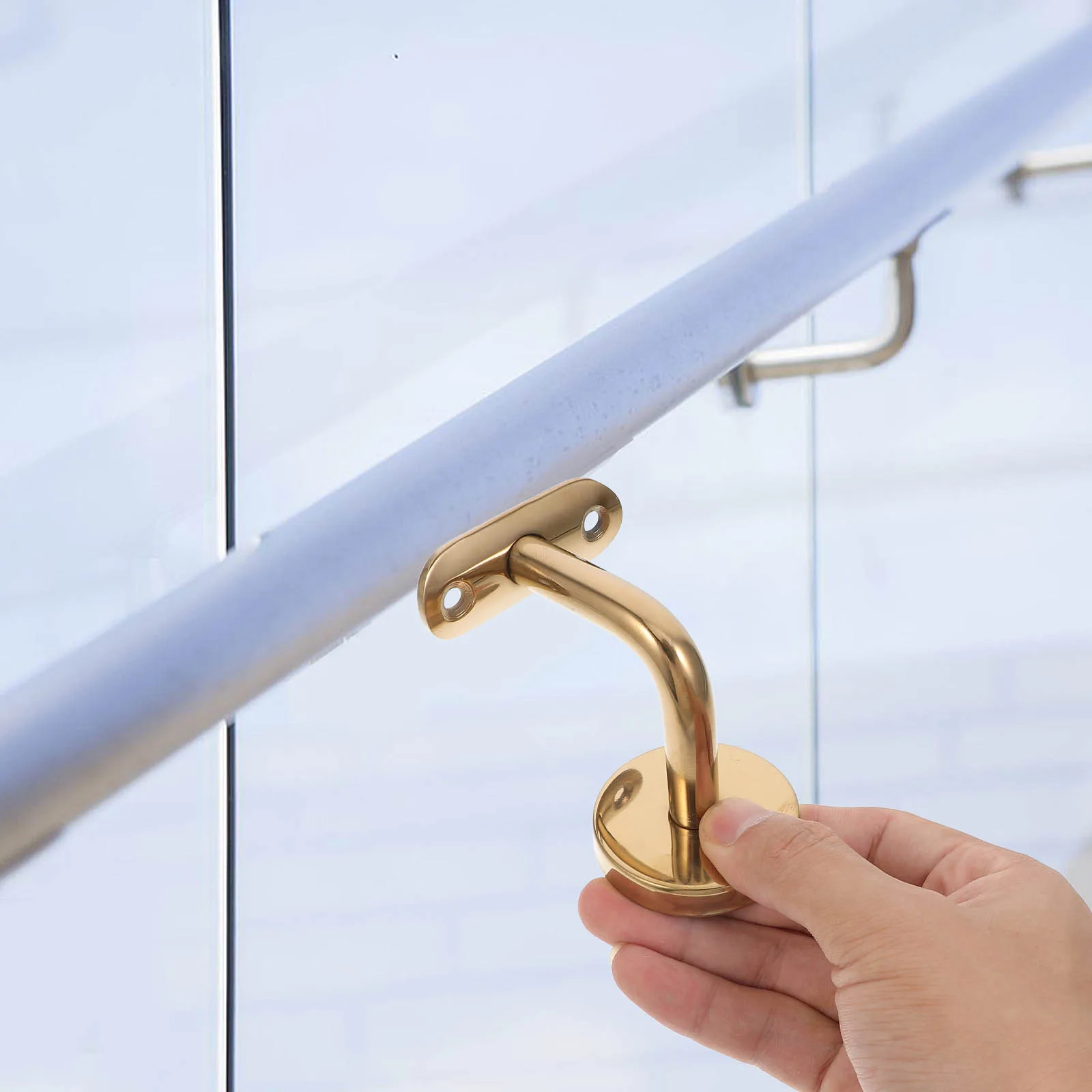 

Stainless Steel Handrail Brackets Connector Wall Mount Spiral Rails Rose Gold Outdoor Steps Indoor Stairs Bathroom Durability