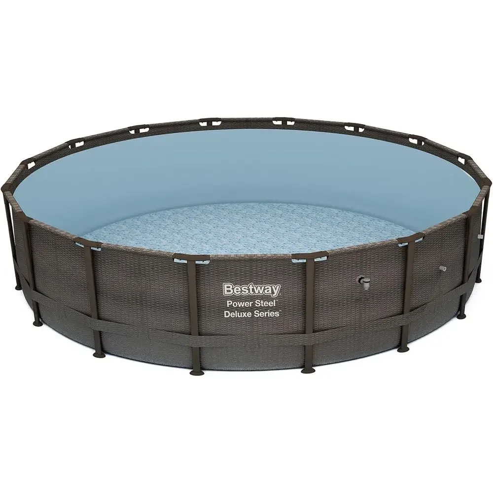 Round Metal Above Ground Swimming Pool Set with Filter Pump, Ladder, and Cover, Brown