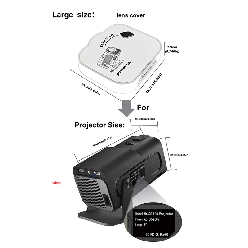 HFES HY320 プロジェクターレンズカバー防塵キャップ HY320 プロジェクター必須プロジェクターアクセサリー