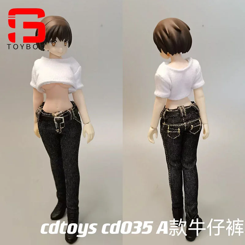 Cdtoys-conjunto de jeans curtos e sapatos de couro para mulheres, modelo do corpo cd035, 1/12, modelo do corpo, curto, jeans, jeans, botas, 1/12