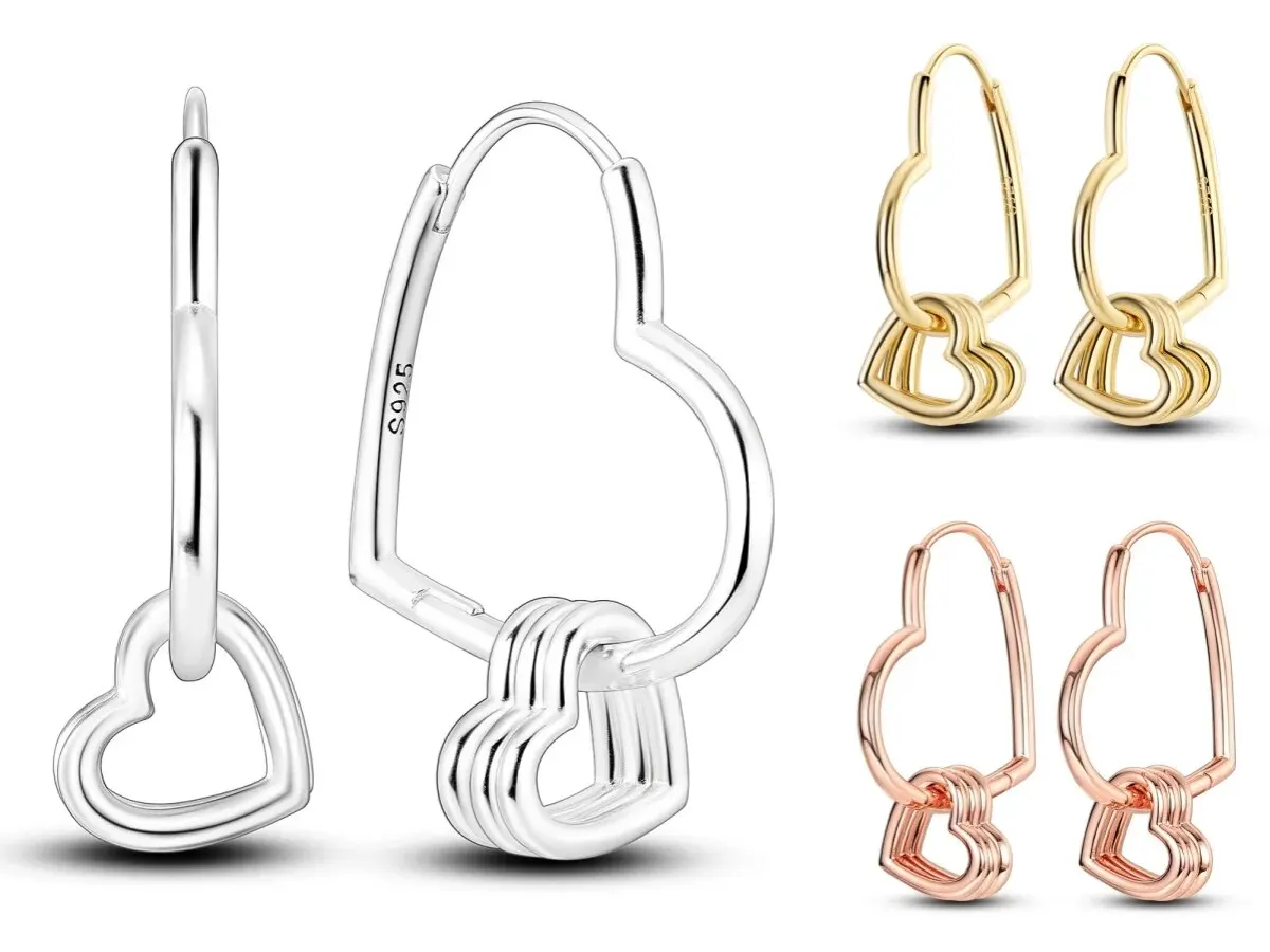 2024 Nowe srebrne kolczyki S925 Multicolor Multi-Ring w kształcie serca Prosta biżuteria damska Dziewczyny Moda Prezent na imprezę