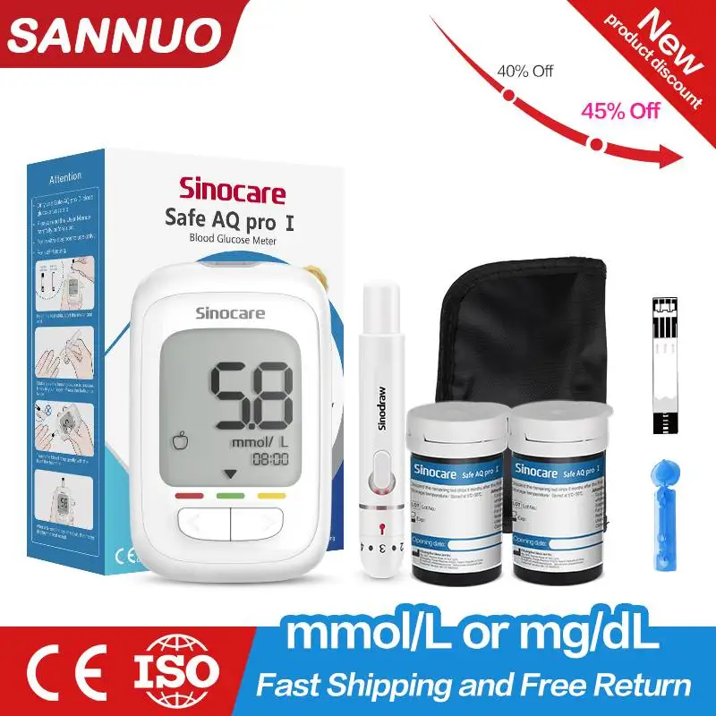 

SANNUO Blood Glucose Meter AQ PRO Ⅰ Glucometer Strips Lancets Blood Sugar Monitor Medical Diabetes Tester(Kit or only strips)