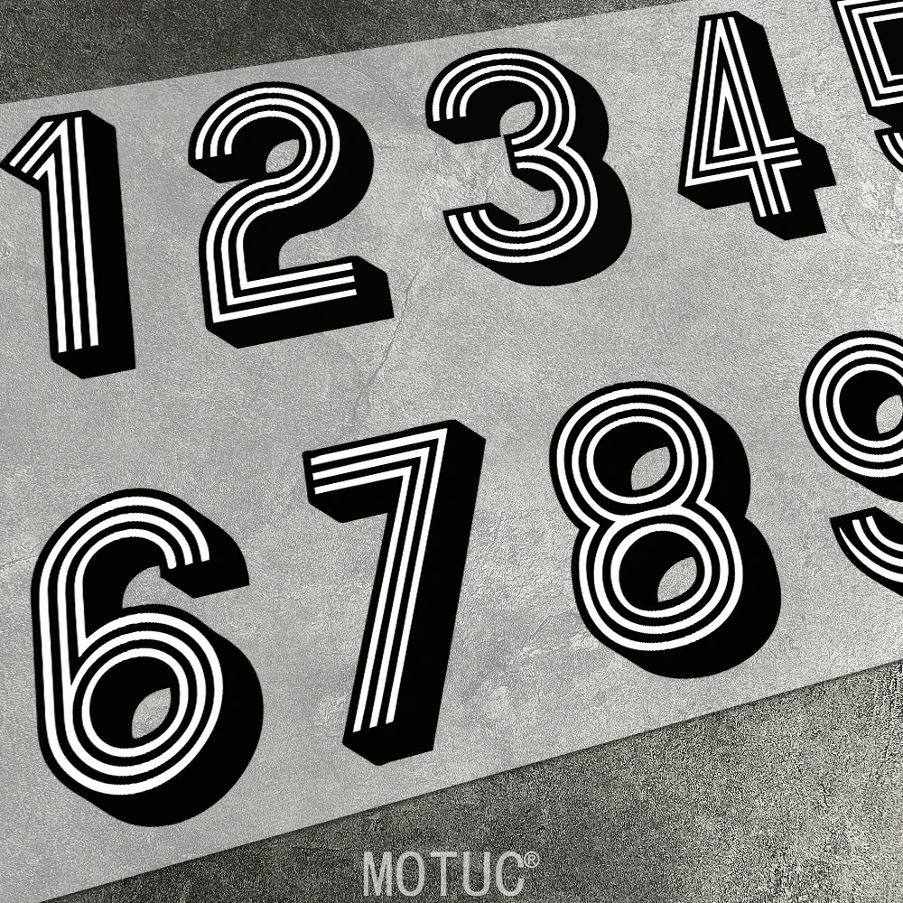 Retro Number 0-9 Vinyl Decals, 1pc Vintage Black White Outline Stickers for Motorcycle Helmet, Side Panel and DIY Decoration