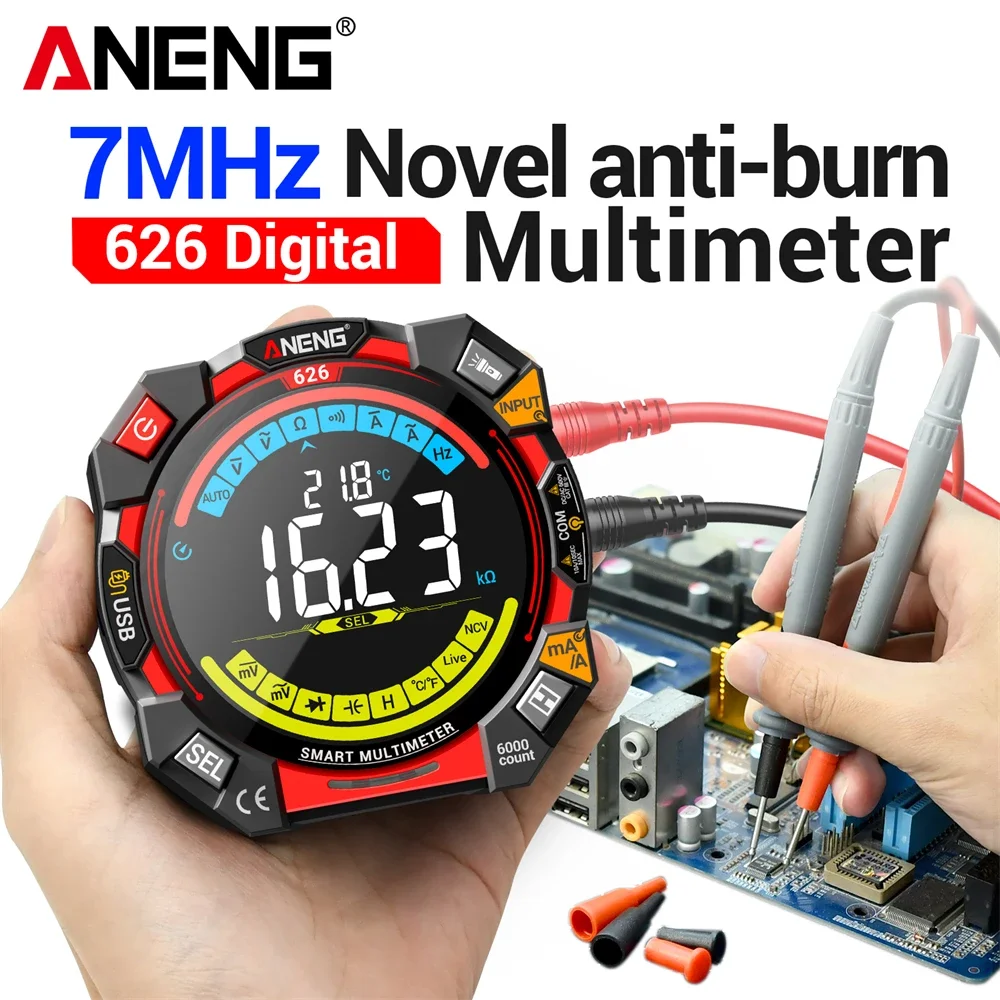 ANENG 626 Multimeter NCV Zero Fire Wire Identification -40~1000℃ Temperature Diode Continuity Flashlight Circuit Repair Tool