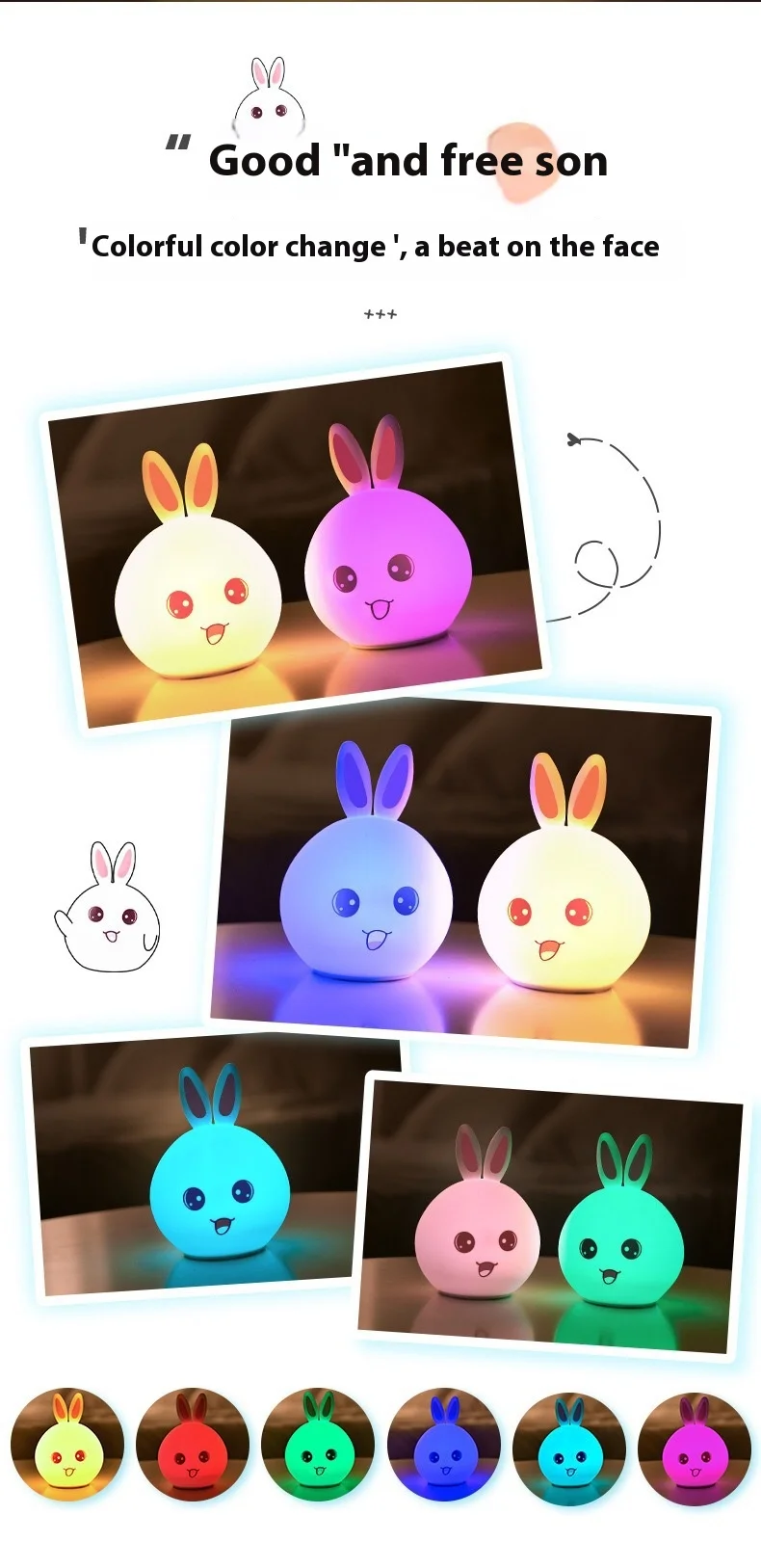 LED Night Light Cute Sheep Panda Rabbit Silicone Lamp Rechargeable Animal Shape Sleep Soft Nightlights For Kids Birthday Gift
