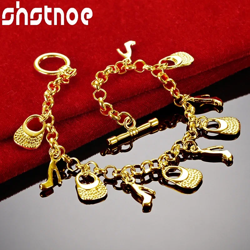 SHSTONE 18K Gold Bag High Heels Pendant Bracelets For Woman Fashion Party Wedding Engagement Charm Jewelry Christmas Gift