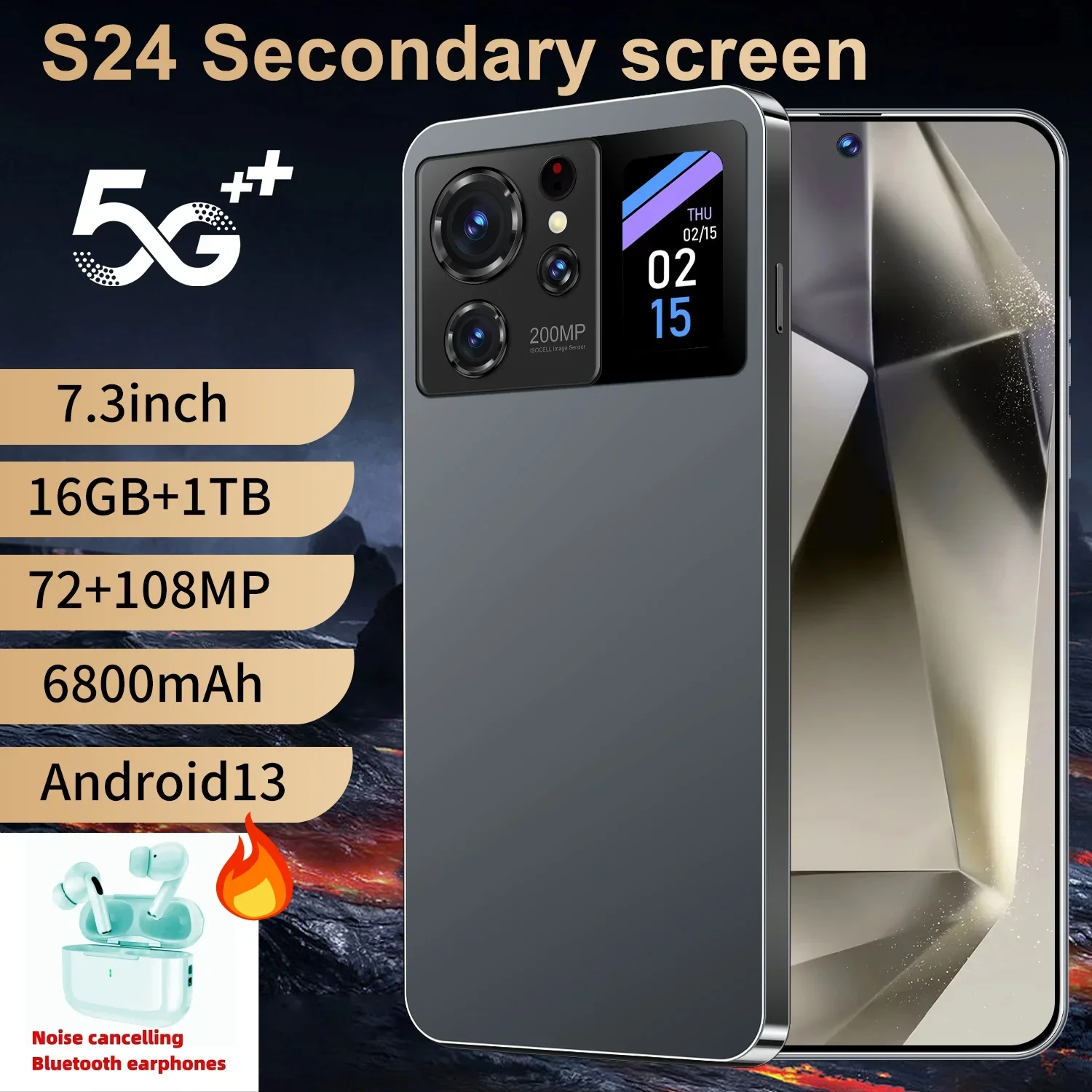 S24 Ultra Android 13.0 5G Phone with 7.3-inch HD Screen Dual SIM 16GB+1TB Storage 6800mAh Battery Snapdragon 8 Gen2 72MP+108MP