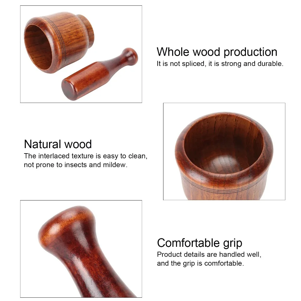 Wooden Grinding Bowl Traditional Manual Spice Grinder Mortar and Pestle Multi-functional Garlic Masher Fresh Guacamole/Pesto
