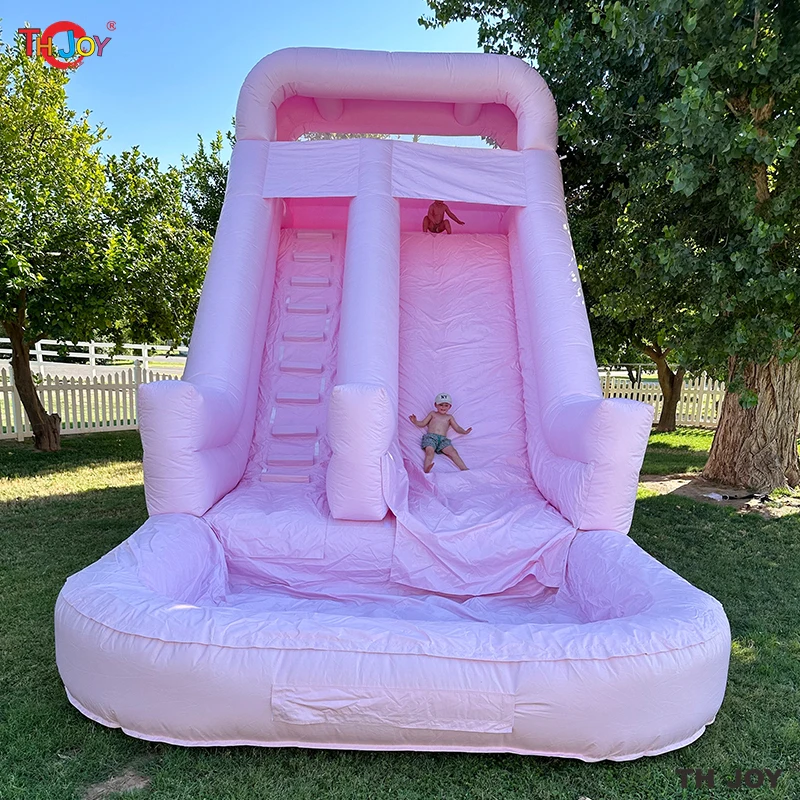 Komercyjna, dmuchana zjeżdżalnia wodna dla dzieci w kształcie palmy z PVC, długość 6 metrów, z basenem do zabawy na podwórku.