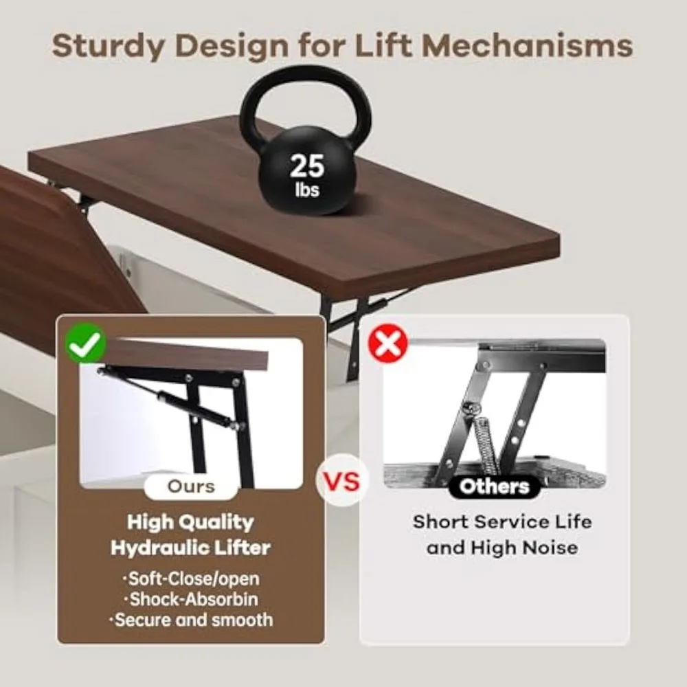Farmhouse Coffee Table with Hydraulic Lifter, Square Coffee Table with Large Hidden Storage Compartment for Living Room