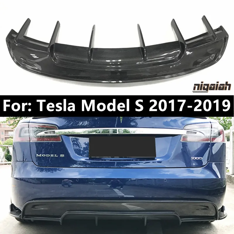 Carbon Fiber Rear Diffuser for Tesla Model S  2017 2018 R Style Car Rear Bumper Under Spoiler Protective Patch Rear Lip Diffuser