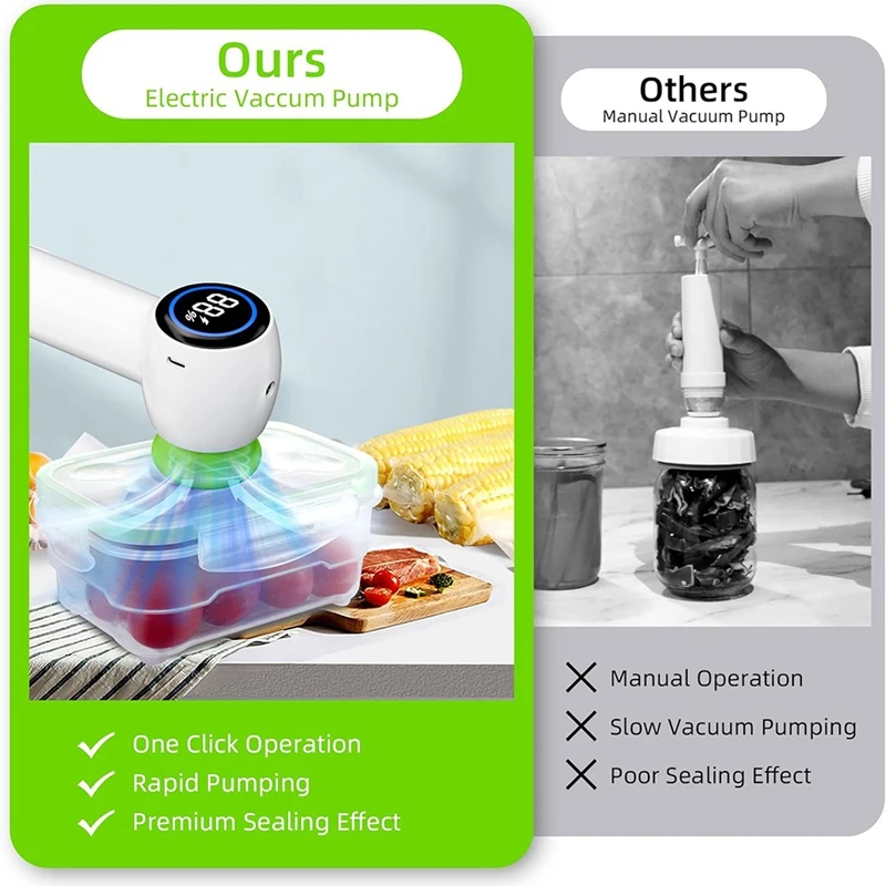 Mason Jar-sellador al vacío con pantalla Digital, máquina de sellado al vacío de alimentos, con bolsas y 10 tapas para tarros