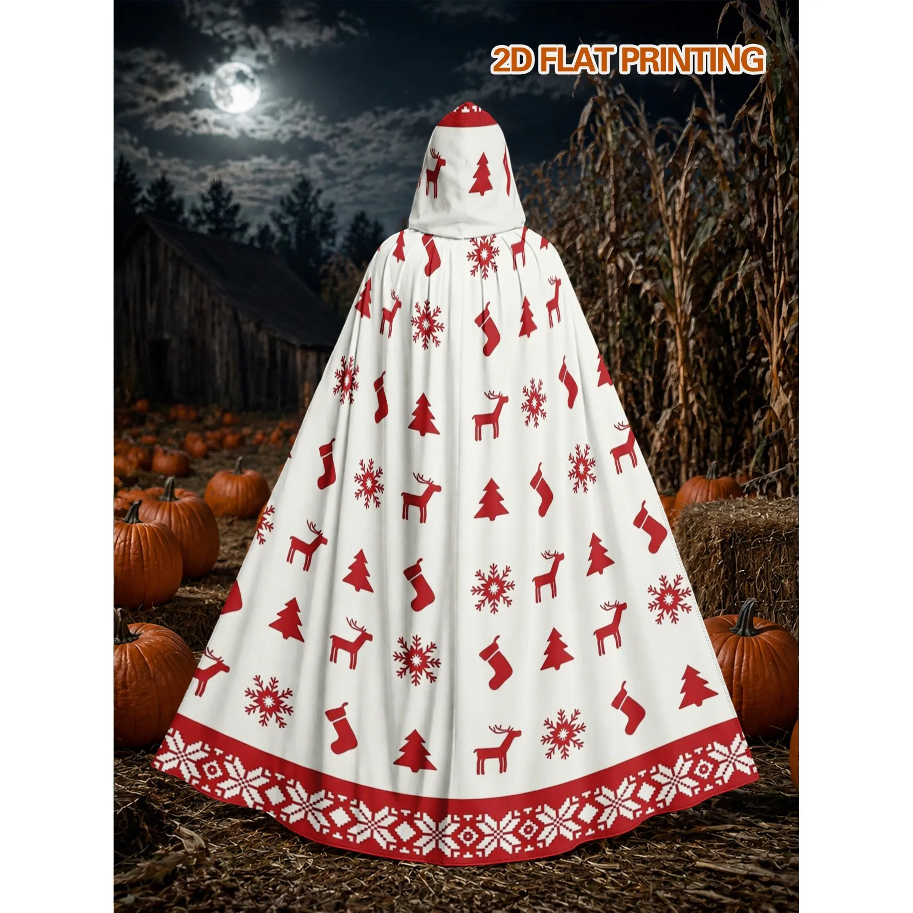 Christmas Reindeer Snowflake Hooded Cape Adult Cosplay Robe for Halloween Holiday Parties