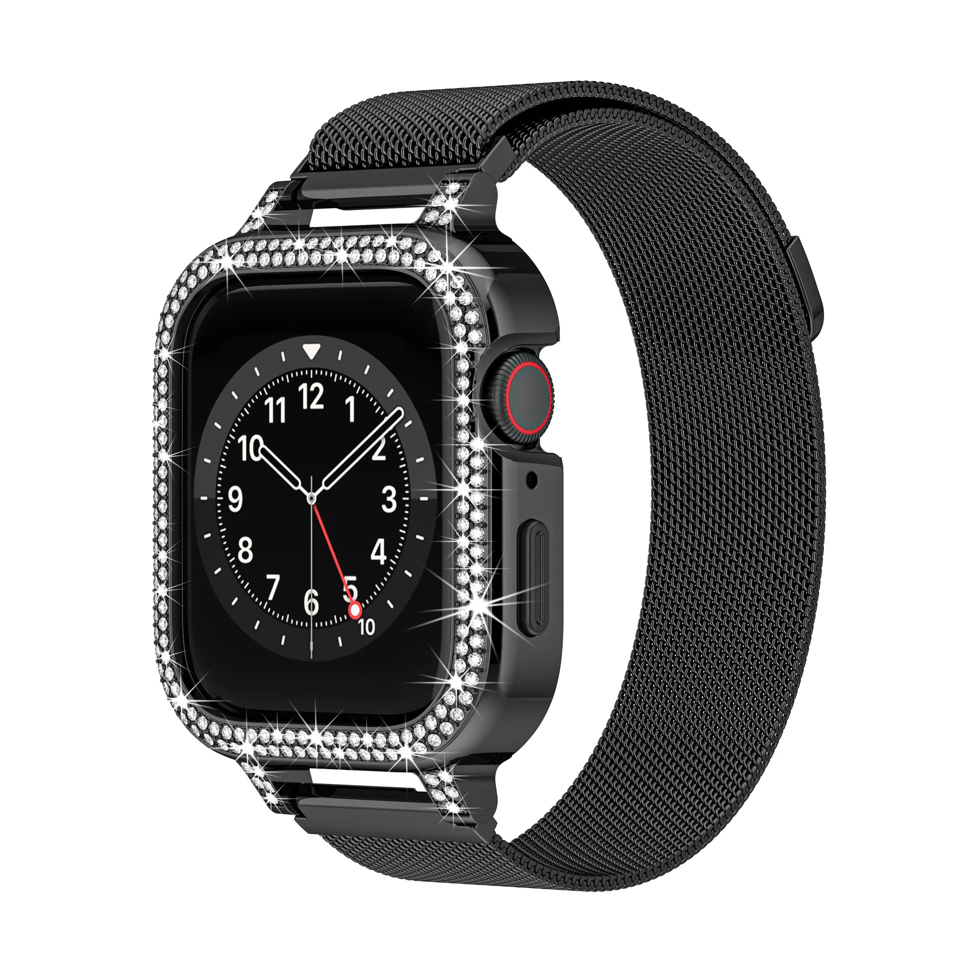 

Milanese Magnetic Metal Strap Case Suitable for Apple Watch 8/7/6 Generation with Double Diamond Hollow Case 40/44mm 41/45mm
