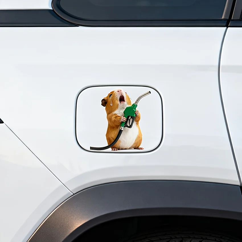 Crash Working Guinea Pig Car Sticker, Can Be Used for Car Fuel Tank Cap Decoration, Easy to Apply, No Residue, Self-Adhesive